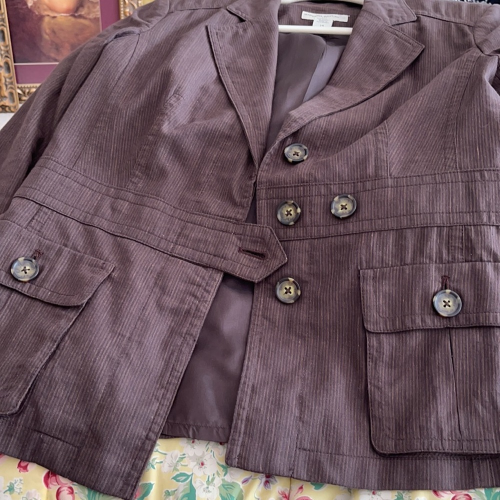 Banana Republic Linen Cotton Brown Pinstriped Blazer - Picture 6 of 9